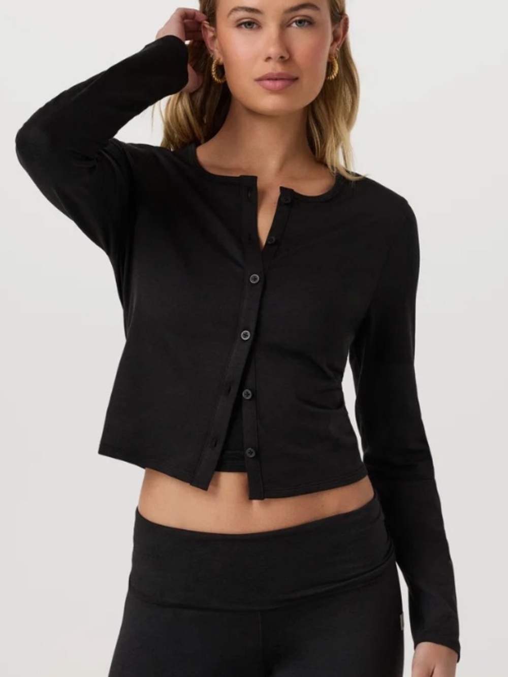 Vuori Halo Cardigan 2.0 Black Heather Cropped Button-Up XS - Perfect Condition